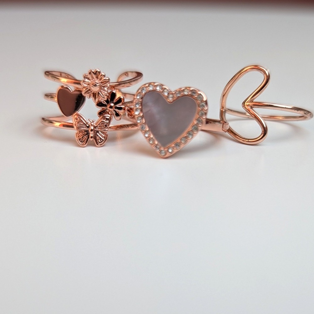 Pura Vida Rose Gold Ring Set Size 6 Heart Butterfly Flower Mother of Pearl 3pc